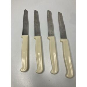 4 VTG QUIKUT Stainless Steak Knives Ivory/Cream Color Bakelite Handles